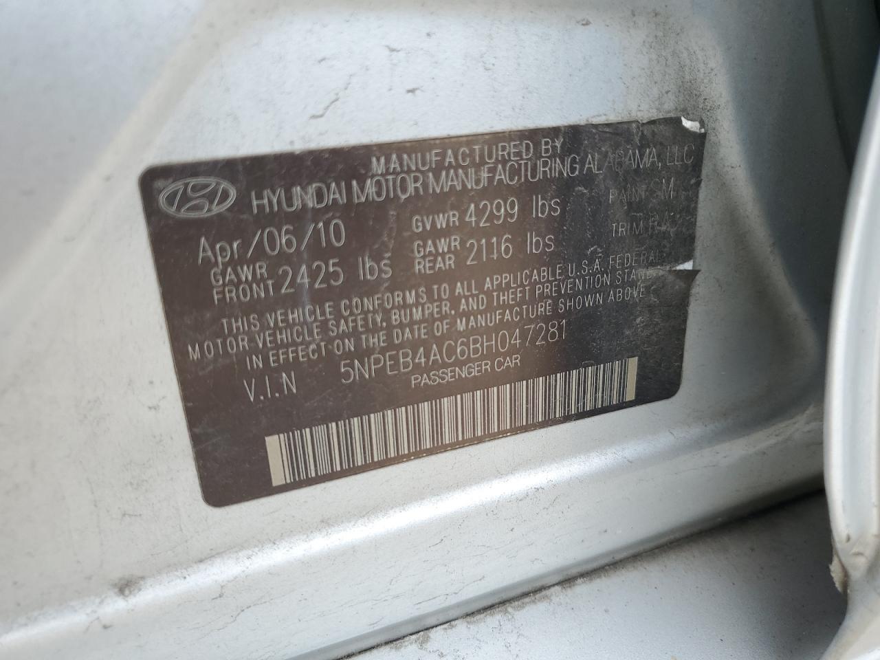 2011 HYUNDAI SONATA GLS - 5NPEB4AC6BH047281 — photo 10