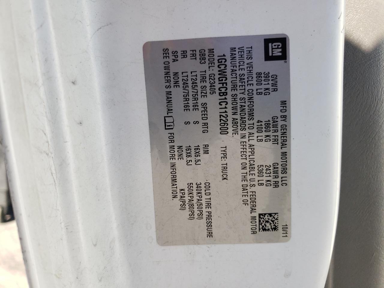 2012 CHEVROLET EXPRESS G2 - 1GCWGFCB1C1122600 — photo 12