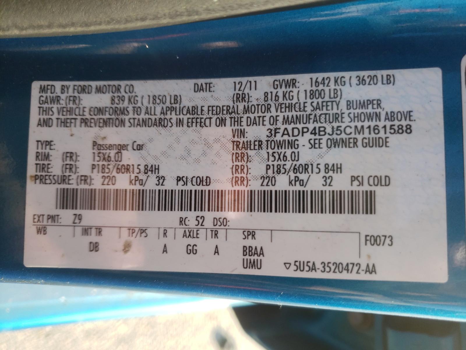 2012 FORD FIESTA SE - 3FADP4BJ5CM161588 — photo 10