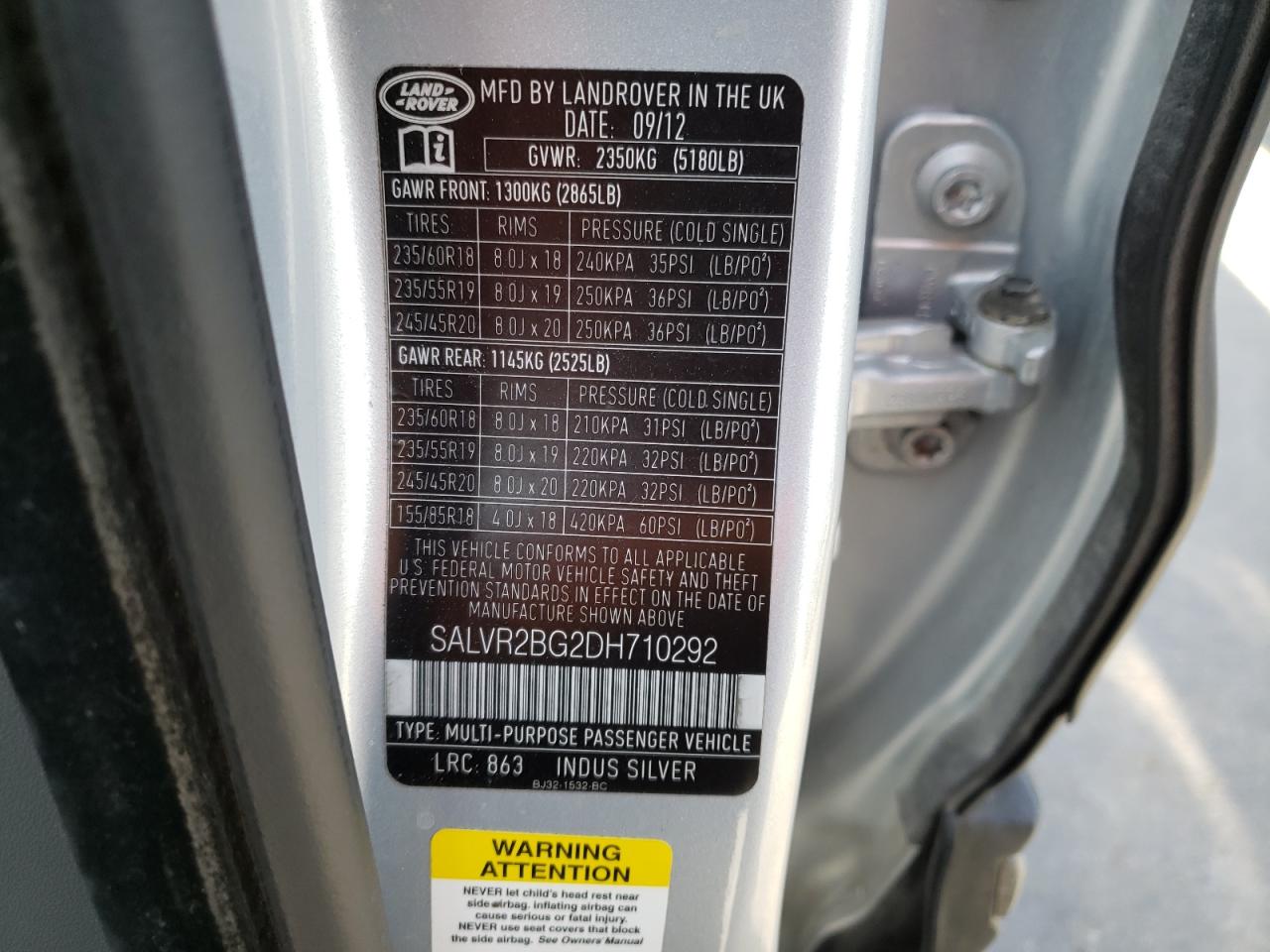 2013 LAND ROVER RANGE ROVE - SALVR2BG2DH710292 — photo 10