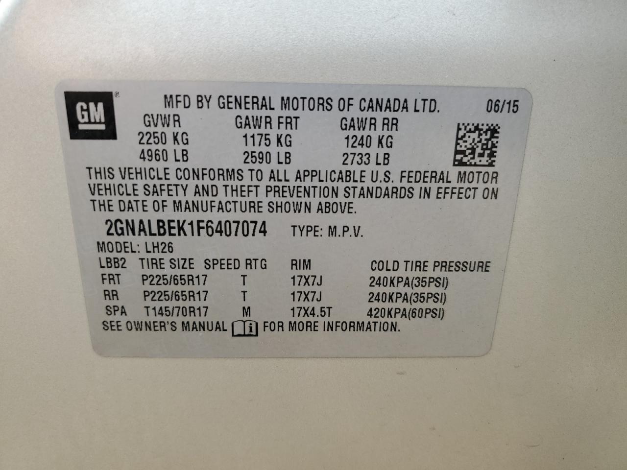 2015 CHEVROLET EQUINOX LT - 2GNALBEK1F6407074 — photo 13