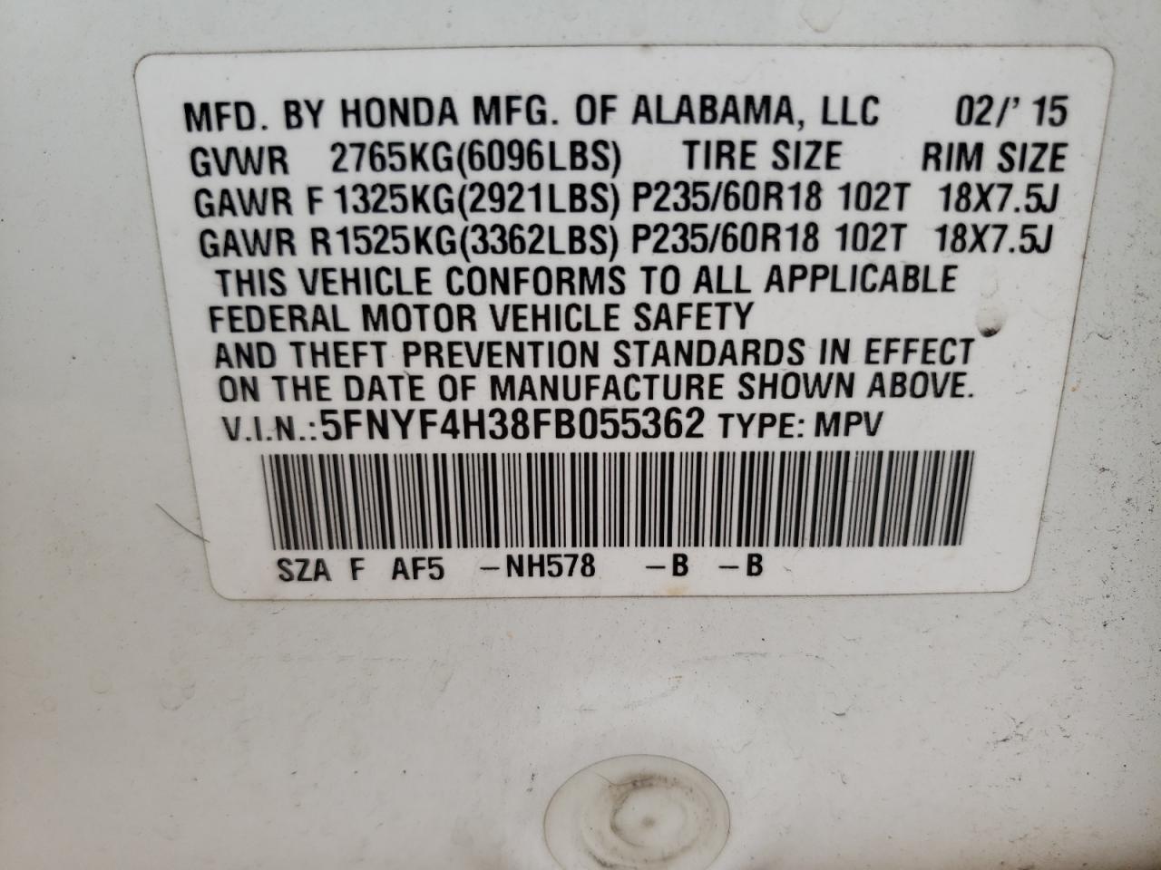 2015 HONDA PILOT SE - 5FNYF4H38FB055362 — photo 10