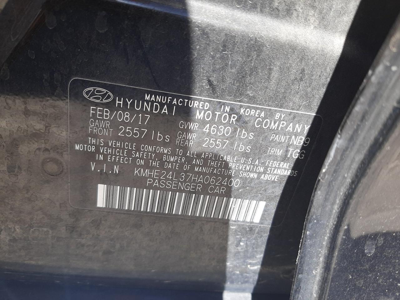 2017 HYUNDAI SONATA HYB - KMHE24L37HA062400 — photo 10