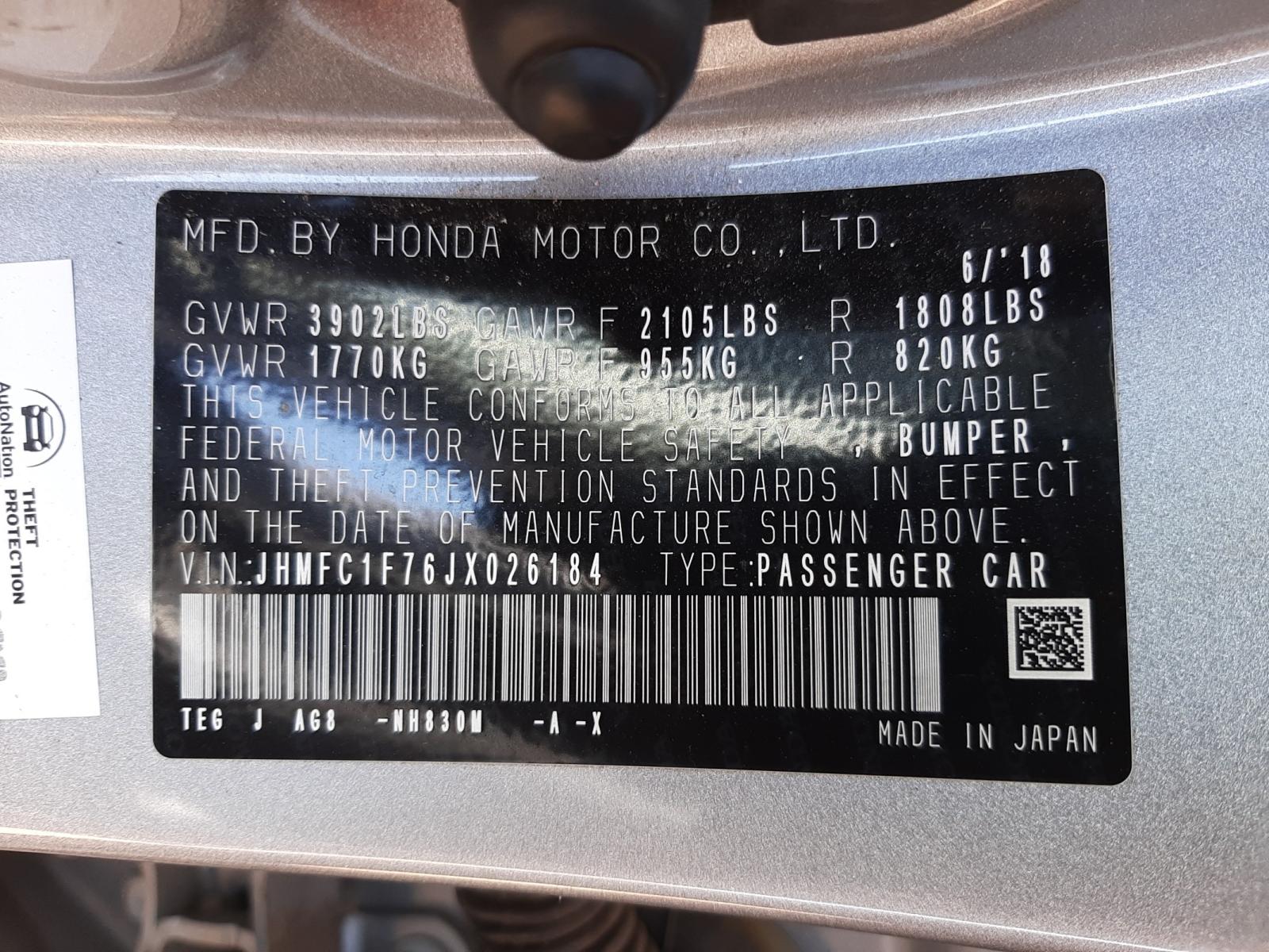 2018 HONDA CIVIC EXL - JHMFC1F76JX026184 — photo 10