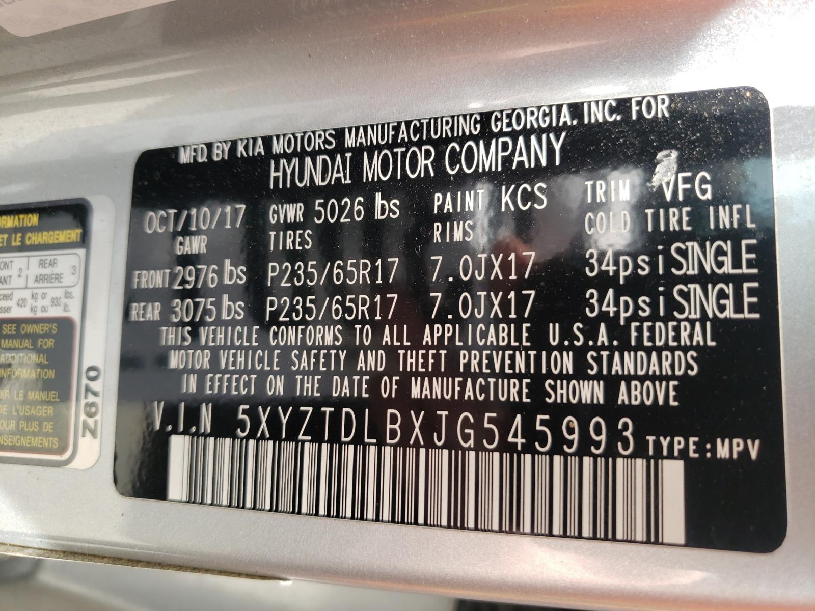 2018 HYUNDAI SANTA FE S - 5XYZTDLBXJG545993 — photo 10