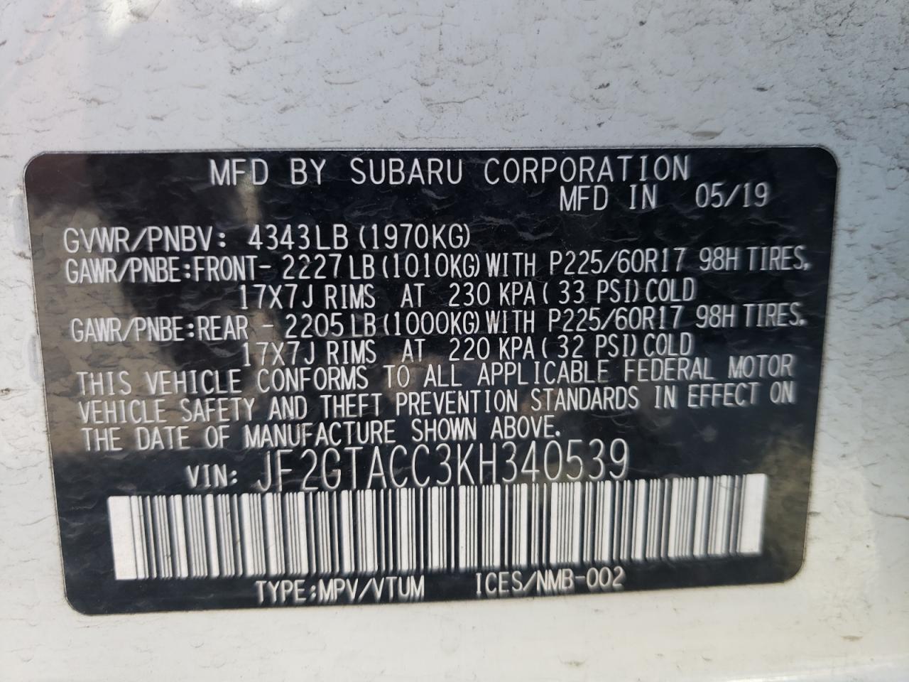 2019 SUBARU CROSSTREK - JF2GTACC3KH340539 — photo 7