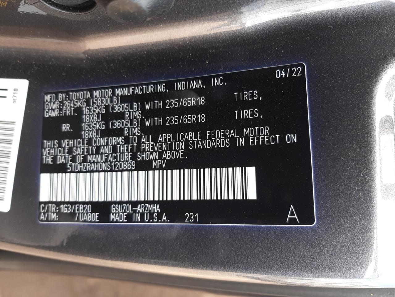 2022 TOYOTA HIGHLANDER - 5TDHZRAH0NS120869 — photo 13