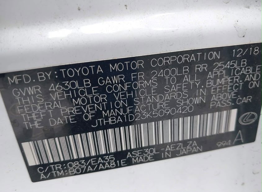 Lexus IS 300 2019 White – 2.0L RWD Sedan | VIN: JTHBA1D23K5090420 — photo 10